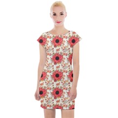 Retro 1880s Flowers Pattern 23 Cap Sleeve Bodycon Dress by violetheavensky