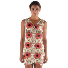 Retro 1880s Flowers Pattern 23 Wrap Front Bodycon Dress