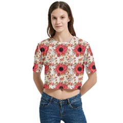 Retro 1880s Flowers Pattern 23 Women s Round Neck Short Sleeve Crop Top