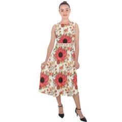 Retro 1880s Flowers Pattern 23 Midi Tie-back Chiffon Dress