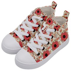 Retro 1880s Flowers Pattern 23 Kids  Mid-top Canvas Sneakers by violetheavensky