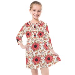 Retro 1880s Flowers Pattern 23 Kids  Quarter Sleeve Shirt Dress