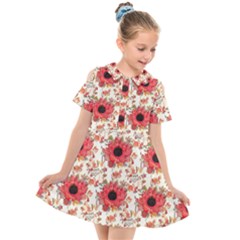 Retro 1880s Flowers Pattern 23 Kids  Short Sleeve Shirt Dress by violetheavensky