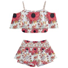 Retro 1880s Flowers Pattern 23 Kids  Off Shoulder Skirt Bikini