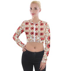 Retro 1880s Flowers Pattern 23 Long Sleeve Cropped Velvet Jacket