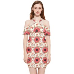 Retro 1880s Flowers Pattern 23 Shoulder Frill Bodycon Summer Dress