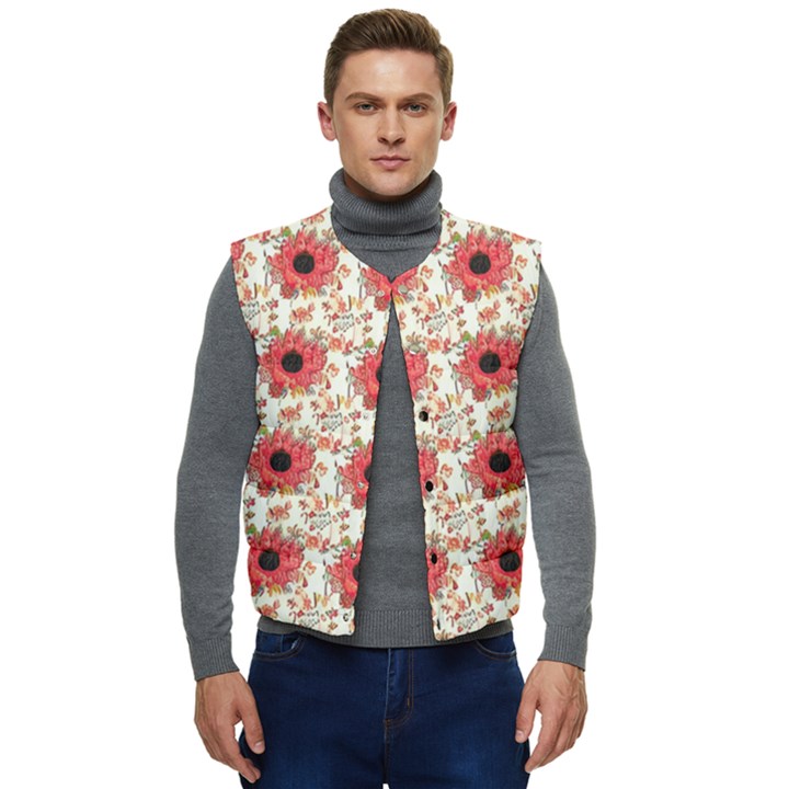 Retro 1880s Flowers Pattern 23 Men s Button Up Puffer Vest	