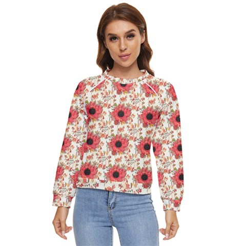 Retro 1880s Flowers Pattern 23 Women s Long Sleeve Raglan T-shirt by violetheavensky