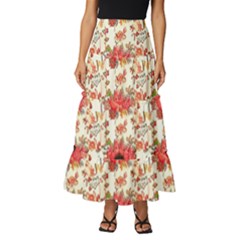 Retro 1880s Flowers Pattern 23 Tiered Ruffle Maxi Skirt