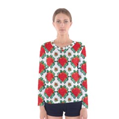 Retro 1880s Flowers Pattern 13 Women s Long Sleeve T-shirt