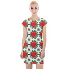 Retro 1880s Flowers Pattern 13 Cap Sleeve Bodycon Dress by violetheavensky