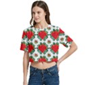 Retro 1880s Flowers Pattern 13 Women s Round Neck Short Sleeve Crop Top View2