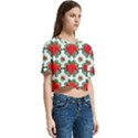 Retro 1880s Flowers Pattern 13 Women s Round Neck Short Sleeve Crop Top View3