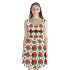 Retro 1880s Flowers Pattern 13 Split Back Mini Dress 