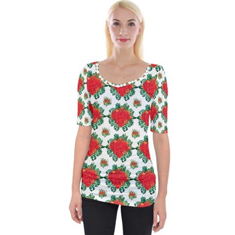 Retro 1880s Flowers Pattern 13 Wide Neckline T-shirt by violetheavensky