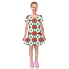 Retro 1880s Flowers Pattern 13 Kids  Short Sleeve Velvet Dress