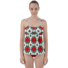 Retro 1880s Flowers Pattern 13 Twist Front Tankini Set