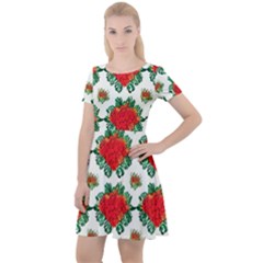 Retro 1880s Flowers Pattern 13 Cap Sleeve Velour Dress 