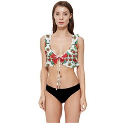 Retro 1880s Flowers Pattern 13 Low Cut Ruffle Edge Bikini Top