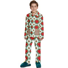 Retro 1880s Flowers Pattern 13 Kids  Long Sleeve Velvet Pajamas Set