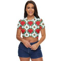 Retro 1880s Flowers Pattern 13 Side Button Cropped T-shirt by violetheavensky