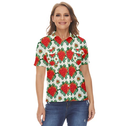 Retro 1880s Flowers Pattern 13 Women s Short Sleeve Double Pocket Shirt by violetheavensky