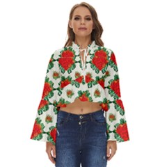 Retro 1880s Flowers Pattern 13 Boho Long Bell Sleeve Top