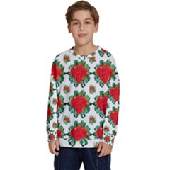 Retro 1880s Flowers Pattern 13 Kids  Crewneck Sweatshirt