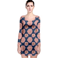 Retro 1880s Flowers Pattern 16 Long Sleeve Bodycon Dress