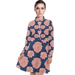 Retro 1880s Flowers Pattern 16 Long Sleeve Chiffon Shirt Dress