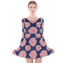 Retro 1880s Flowers Pattern 16 Long Sleeve Velvet Skater Dress