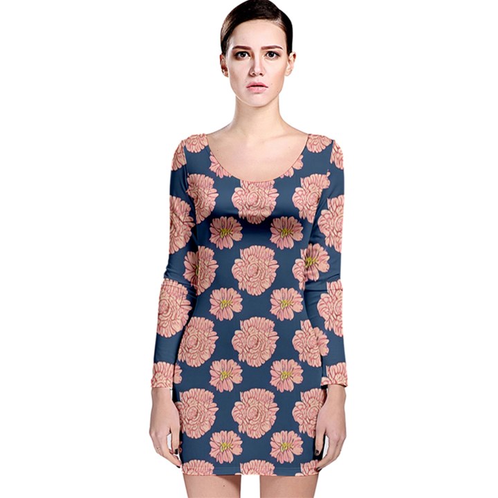 Retro 1880s Flowers Pattern 16 Long Sleeve Velvet Bodycon Dress