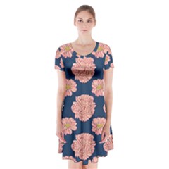 Retro 1880s Flowers Pattern 16 Short Sleeve V-neck Flare Dress