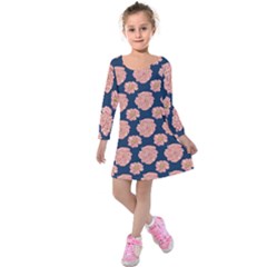 Retro 1880s Flowers Pattern 16 Kids  Long Sleeve Velvet Dress