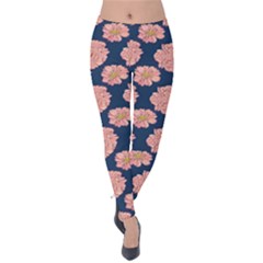 Retro 1880s Flowers Pattern 16 Velvet Leggings by violetheavensky