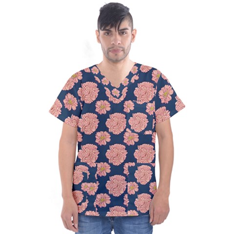 Retro 1880s Flowers Pattern 16 Men s V-neck Scrub Top by violetheavensky