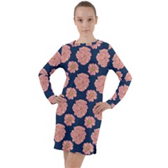 Retro 1880s Flowers Pattern 16 Long Sleeve Hoodie Dress