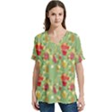 Retro 1880s Flowers Pattern 17 V-Neck Split Shoulder Casual T-Shirt View1