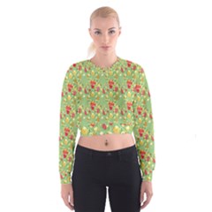 Retro 1880s Flowers Pattern 17 Cropped Sweatshirt by violetheavensky