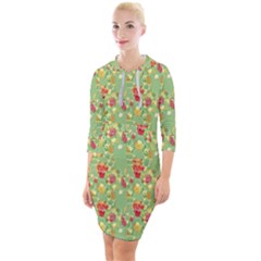 Retro 1880s Flowers Pattern 17 Quarter Sleeve Hood Bodycon Dress by violetheavensky