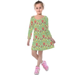 Retro 1880s Flowers Pattern 17 Kids  Long Sleeve Velvet Dress