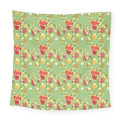 Retro 1880s Flowers Pattern 17 Square Tapestry (large)