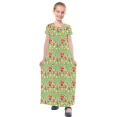 Retro 1880s Flowers Pattern 17 Kids  Short Sleeve Maxi Dress