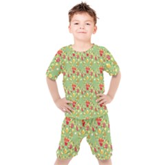 Retro 1880s Flowers Pattern 17 Kids  T-shirt And Shorts Set by violetheavensky