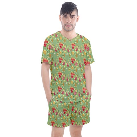 Retro 1880s Flowers Pattern 17 Men s Mesh T-shirt And Shorts Set by violetheavensky