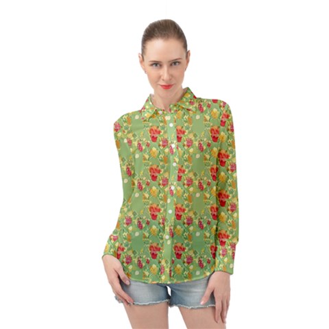 Retro 1880s Flowers Pattern 17 Long Sleeve Chiffon Shirt by violetheavensky