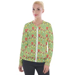 Retro 1880s Flowers Pattern 17 Velvet Zip Up Jacket