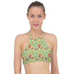 Retro 1880s Flowers Pattern 17 Halter Bikini Top