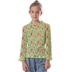 Retro 1880s Flowers Pattern 17 Kids  Frill Detail T-shirt