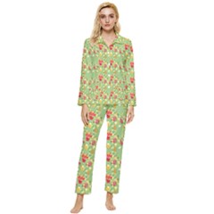 Retro 1880s Flowers Pattern 17 Womens  Long Sleeve Velvet Pocket Pajamas Set